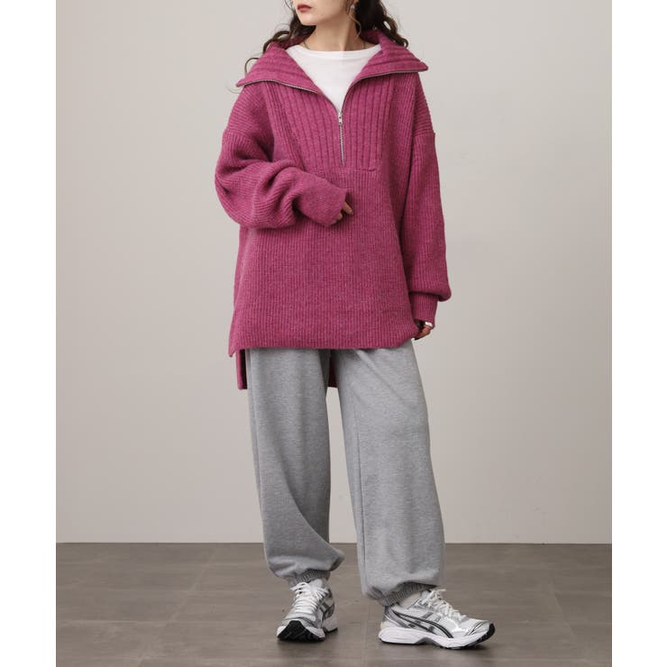 ビッグカラー風 ハーフZIP プルオーバーもっちり ニット トップス | atONE | 詳細画像13 