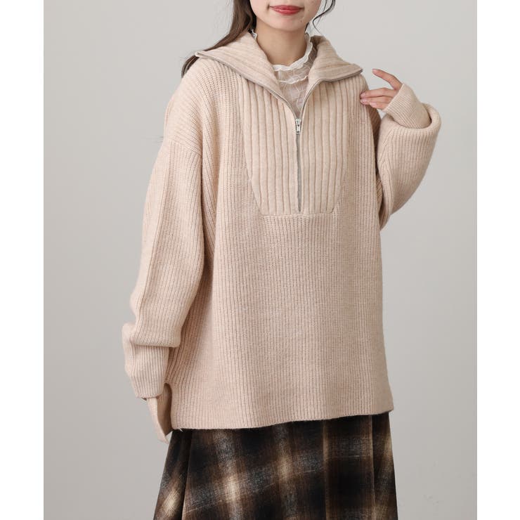 ビッグカラー風 ハーフZIP プルオーバーもっちり ニット トップス | atONE | 詳細画像15 