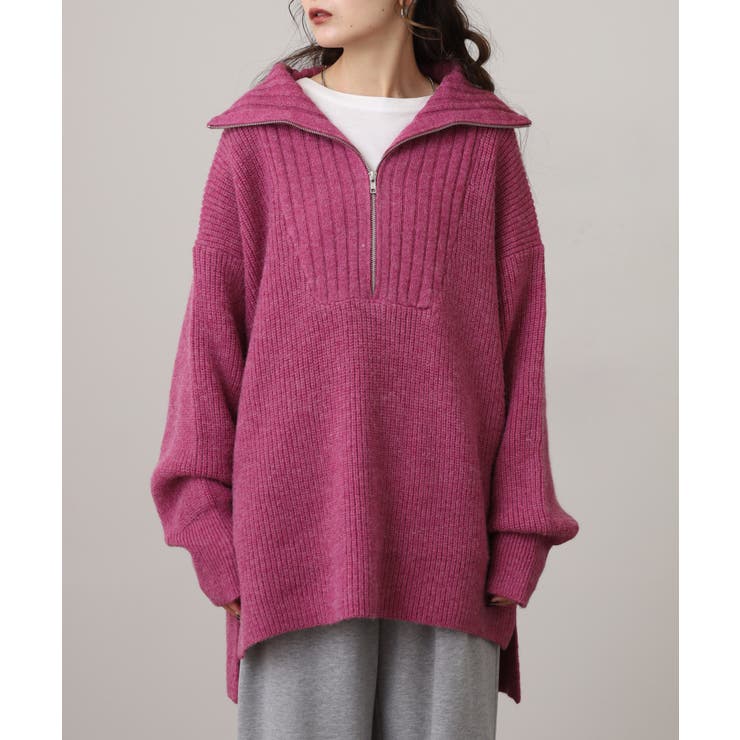 ビッグカラー風 ハーフZIP プルオーバーもっちり ニット トップス | atONE | 詳細画像18 