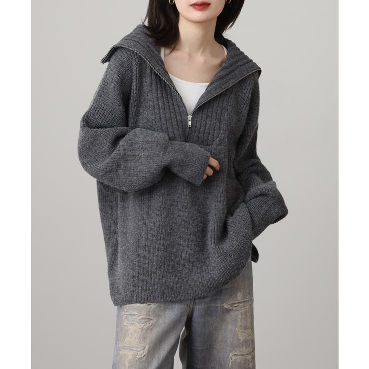 ビッグカラー風 ハーフZIP プルオーバーもっちり ニット トップス | atONE | 詳細画像2 