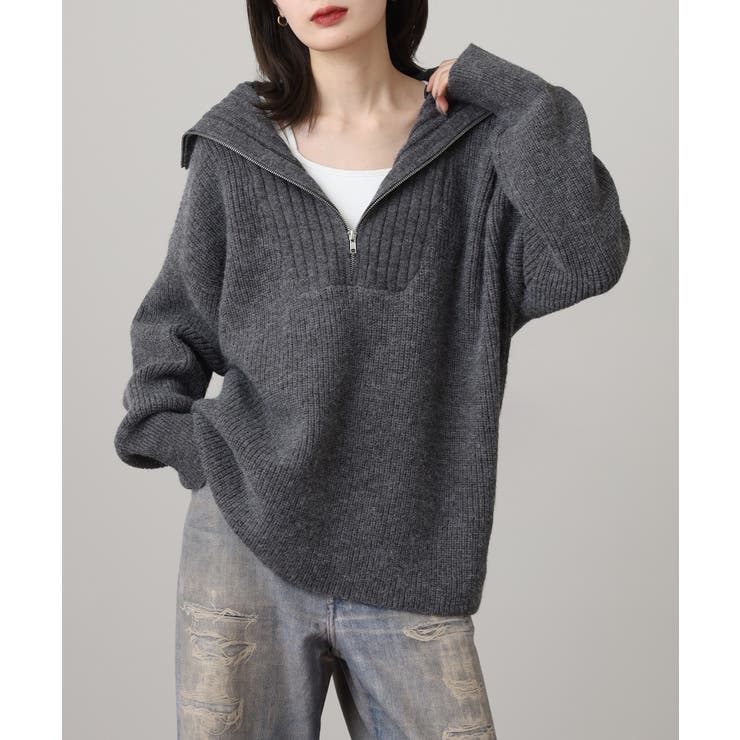 ビッグカラー風 ハーフZIP プルオーバーもっちり ニット トップス | atONE | 詳細画像4 