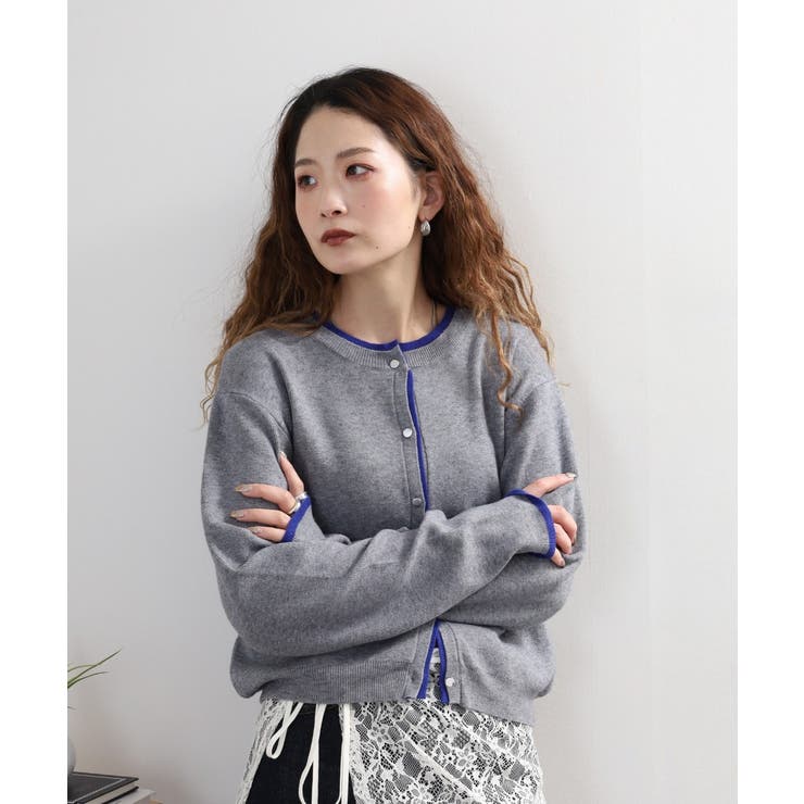 レイヤード風配色ニットカーディガン | atONE | 詳細画像12 