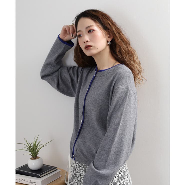 レイヤード風配色ニットカーディガン | atONE | 詳細画像15 