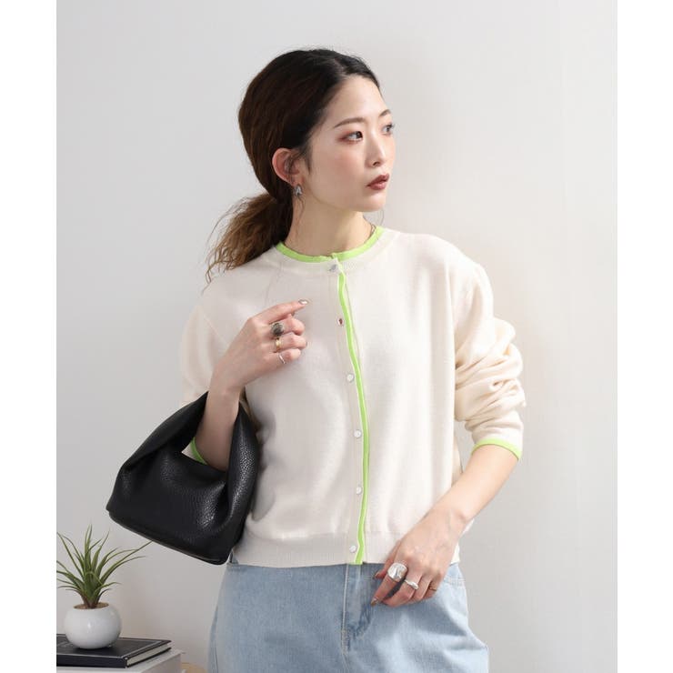 レイヤード風配色ニットカーディガン | atONE | 詳細画像18 