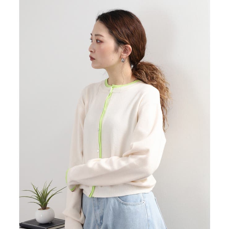 レイヤード風配色ニットカーディガン | atONE | 詳細画像20 