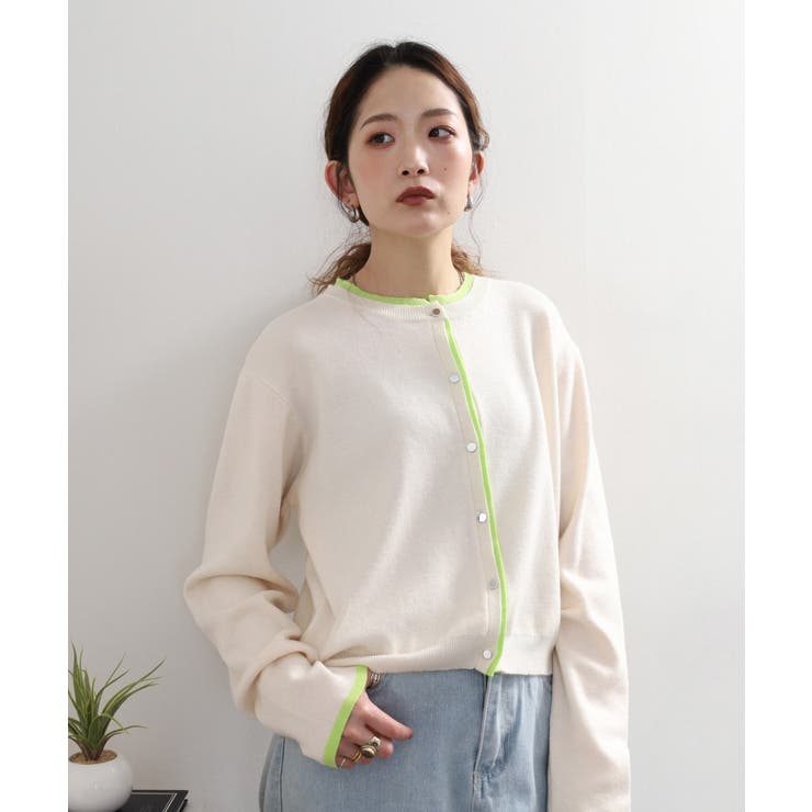 レイヤード風配色ニットカーディガン | atONE | 詳細画像21 