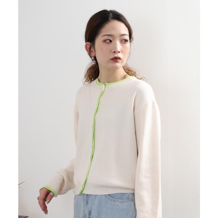 レイヤード風配色ニットカーディガン | atONE | 詳細画像22 