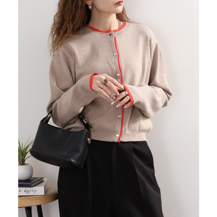 レイヤード風配色ニットカーディガン | atONE | 詳細画像1 