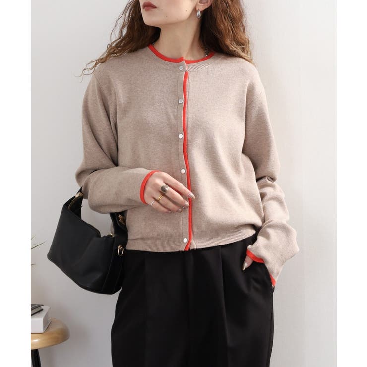 レイヤード風配色ニットカーディガン | atONE | 詳細画像2 