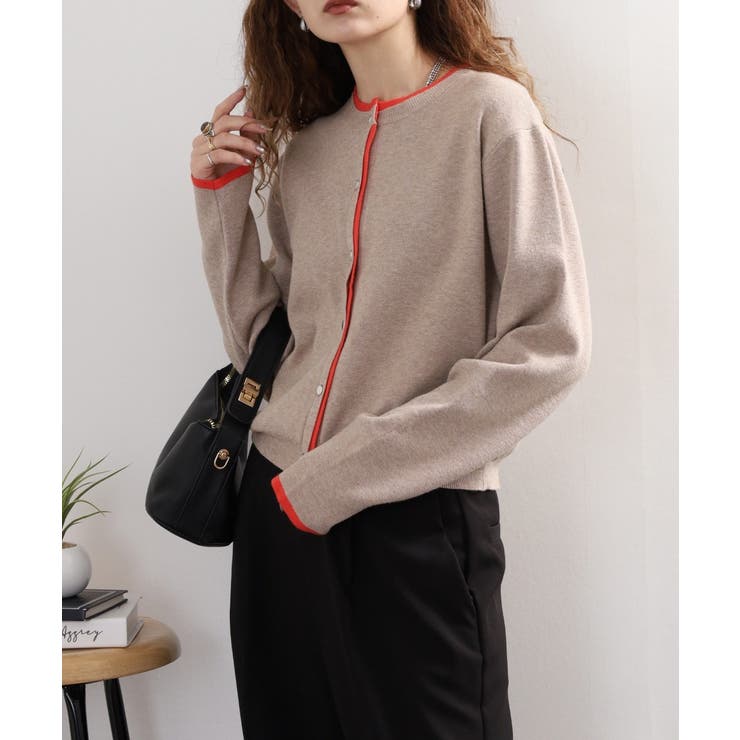 レイヤード風配色ニットカーディガン | atONE | 詳細画像3 