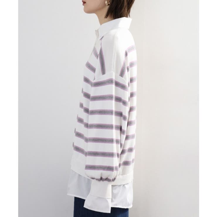 シャツドッキングレイヤード風ランダムボーダーニットプルオーバー | atONE | 詳細画像17 