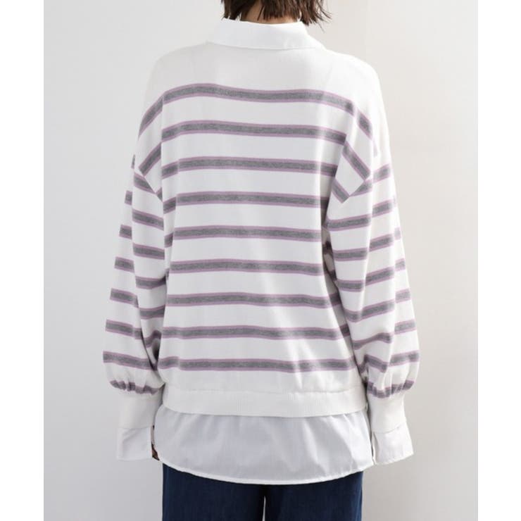 シャツドッキングレイヤード風ランダムボーダーニットプルオーバー | atONE | 詳細画像18 