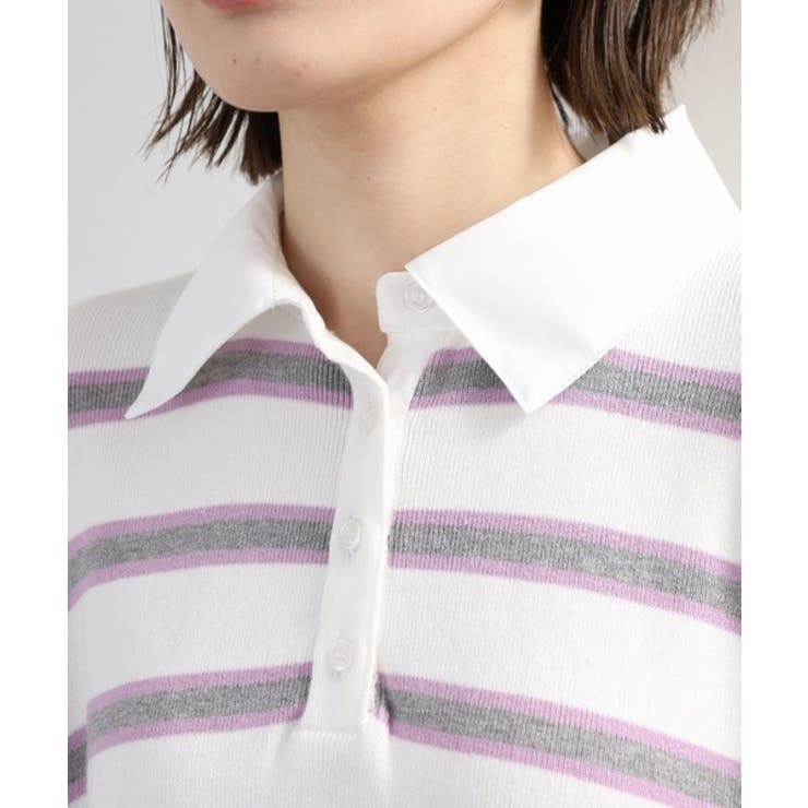 シャツドッキングレイヤード風ランダムボーダーニットプルオーバー | atONE | 詳細画像19 