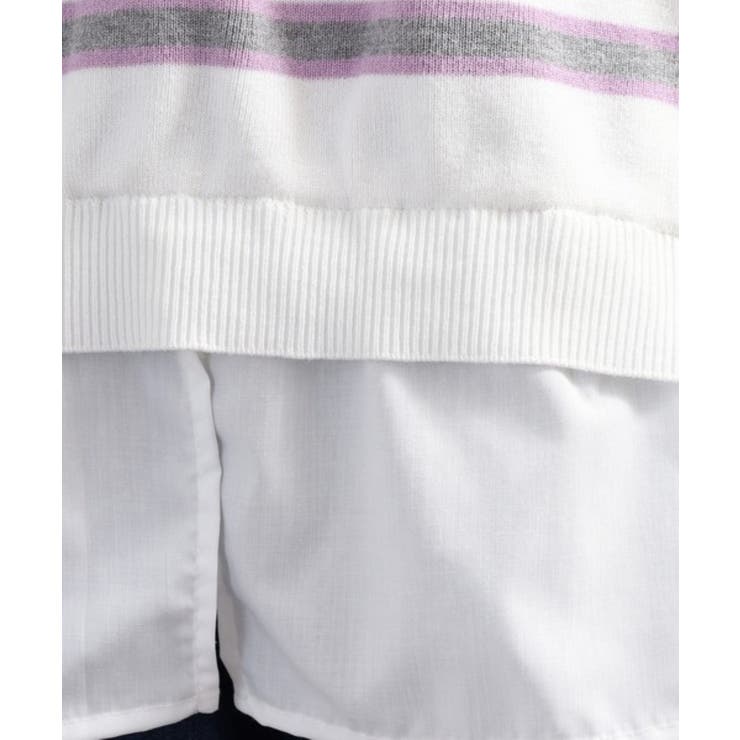 シャツドッキングレイヤード風ランダムボーダーニットプルオーバー | atONE | 詳細画像20 