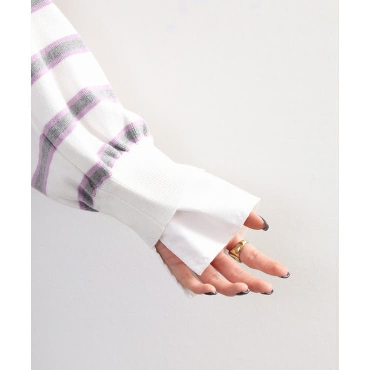 シャツドッキングレイヤード風ランダムボーダーニットプルオーバー | atONE | 詳細画像21 