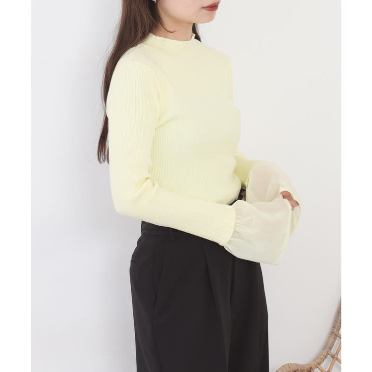 シアーカフスフレアスリーブハイネックニットプルオーバー | atONE | 詳細画像9 