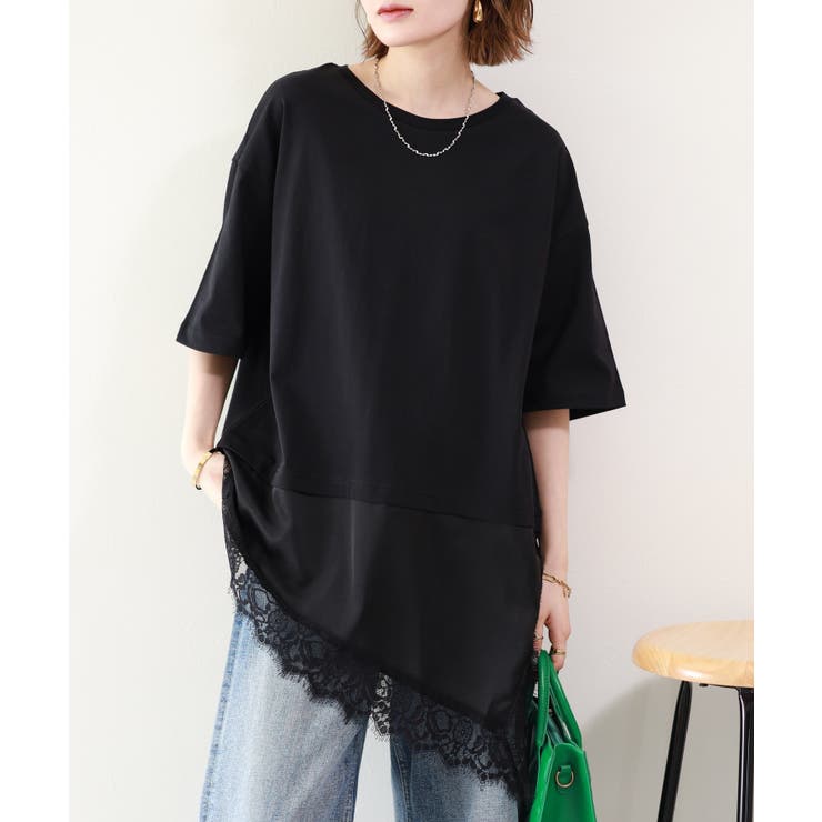 ブラック | レースドッキングTシャツ | atONE