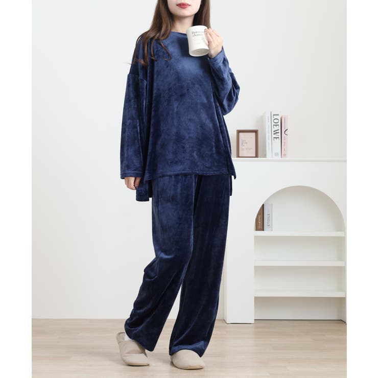ネイビー | ストレッチベロア上下セット | atONE