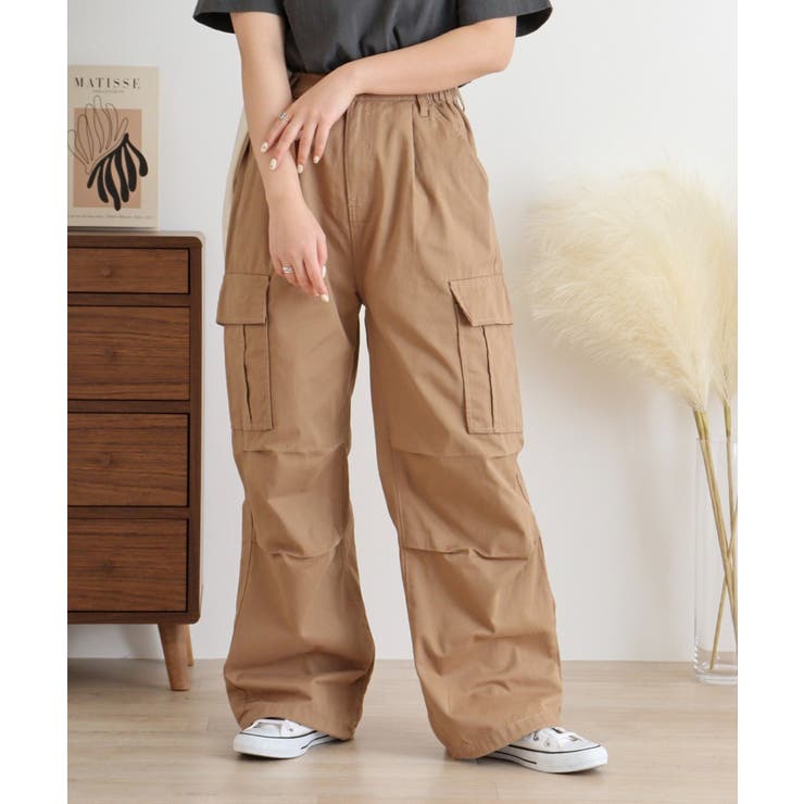 ベージュ | ツイルワイドカーゴパンツ | atONE
