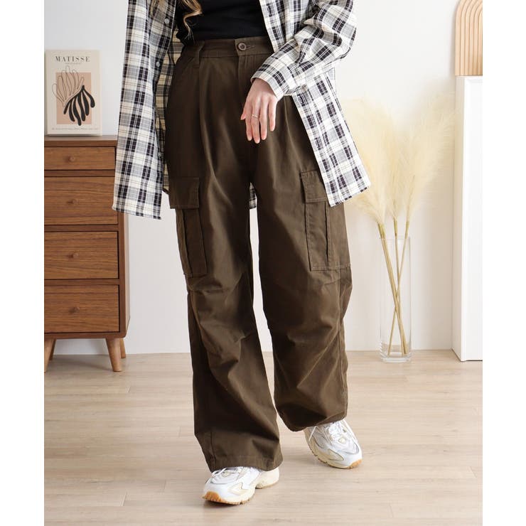 カーキ | ツイルワイドカーゴパンツ | atONE