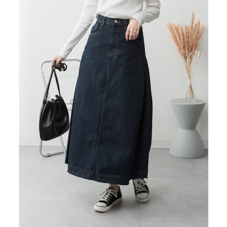 ワンウォッシュネイビー | サイドタックデニムスカート | atONE