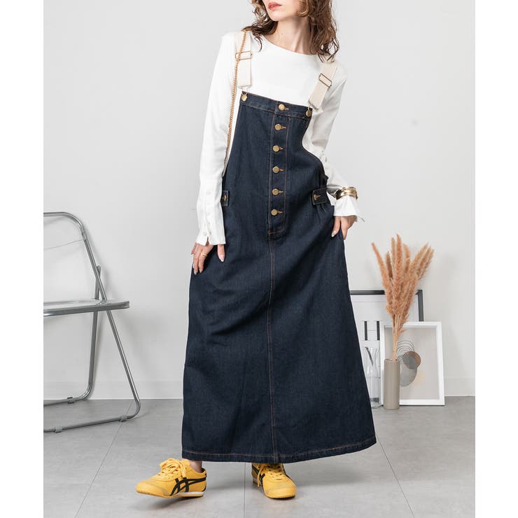 配色ショルダーデニムサロペットスカート | atONE | 詳細画像15 