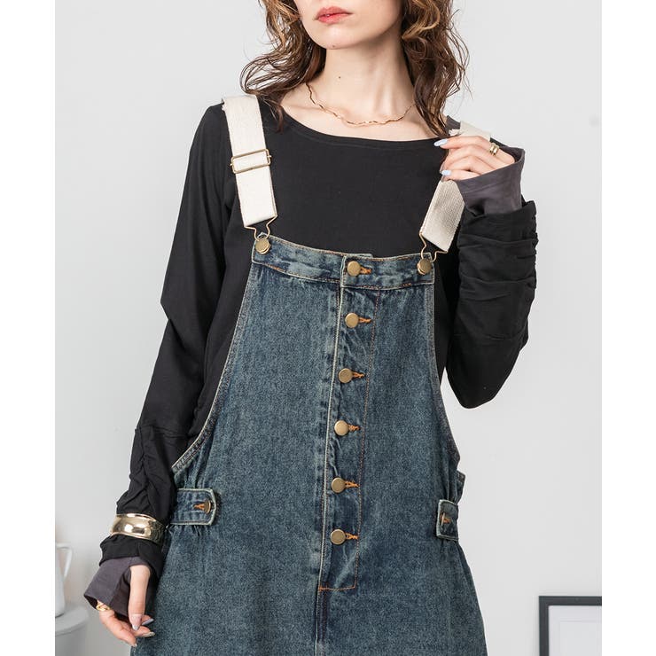 配色ショルダーデニムサロペットスカート | atONE | 詳細画像18 