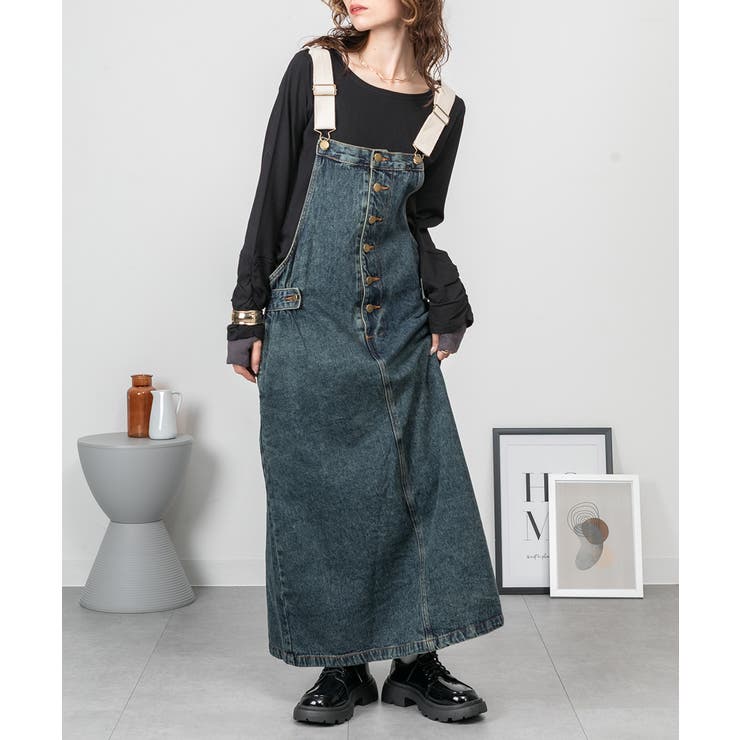 配色ショルダーデニムサロペットスカート | atONE | 詳細画像22 