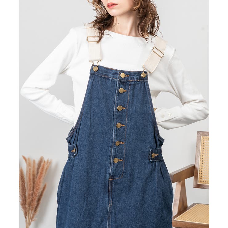 配色ショルダーデニムサロペットスカート | atONE | 詳細画像4 