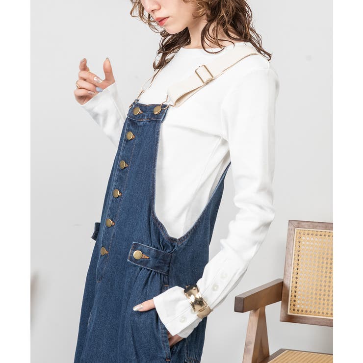 配色ショルダーデニムサロペットスカート | atONE | 詳細画像6 