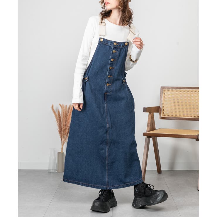 配色ショルダーデニムサロペットスカート | atONE | 詳細画像8 