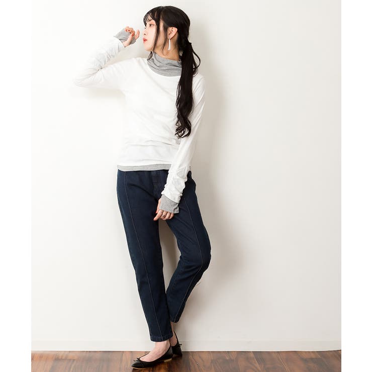 くしゅタートルネック指穴ロングTシャツ ロンt 丸首 | atONE | 詳細画像15 