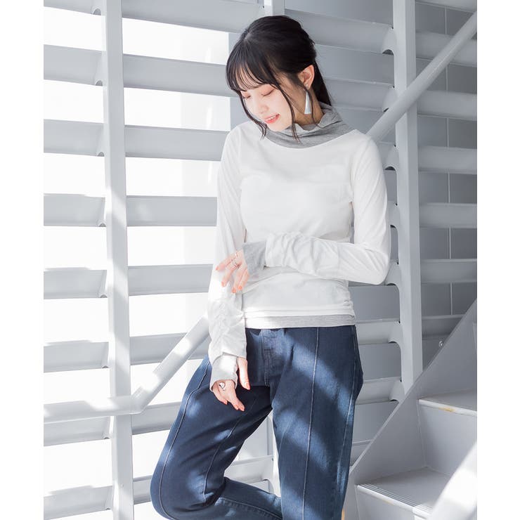 くしゅタートルネック指穴ロングTシャツ ロンt 丸首 | atONE | 詳細画像17 