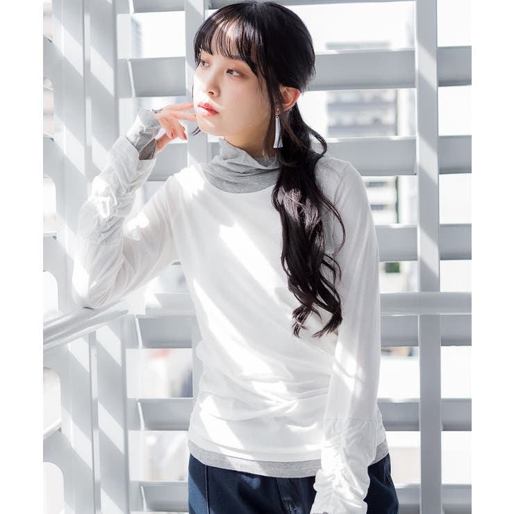 くしゅタートルネック指穴ロングTシャツ ロンt 丸首 | atONE | 詳細画像18 