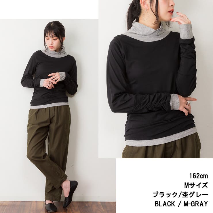 くしゅタートルネック指穴ロングTシャツ ロンt 丸首 | atONE | 詳細画像2 