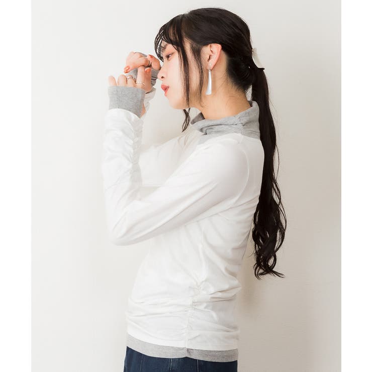 くしゅタートルネック指穴ロングTシャツ ロンt 丸首 | atONE | 詳細画像19 
