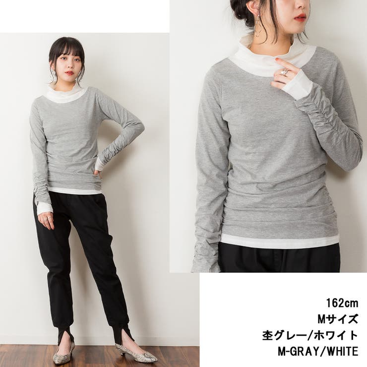 くしゅタートルネック指穴ロングTシャツ ロンt 丸首 | atONE | 詳細画像4 