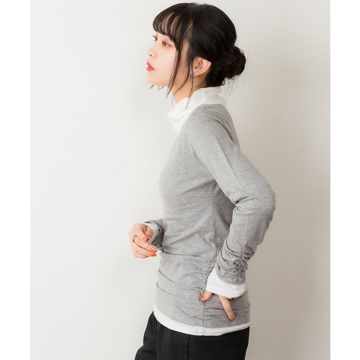 くしゅタートルネック指穴ロングTシャツ ロンt 丸首 | atONE | 詳細画像37 