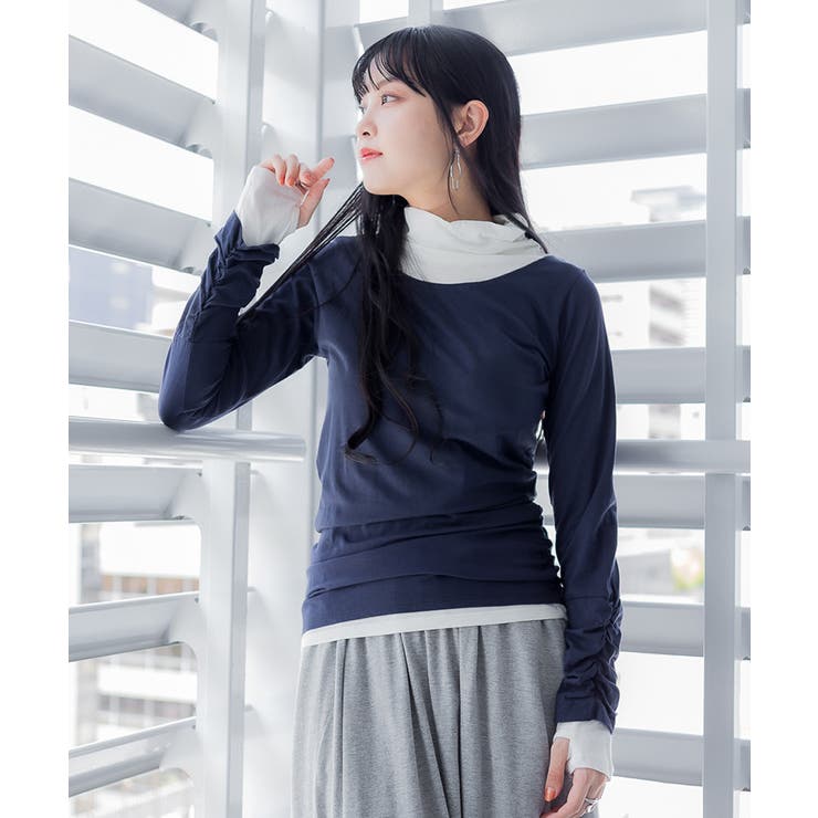 くしゅタートルネック指穴ロングTシャツ ロンt 丸首 | atONE | 詳細画像42 