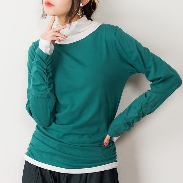くしゅタートルネック指穴ロングTシャツ ロンt 丸首 | atONE | 詳細画像1 