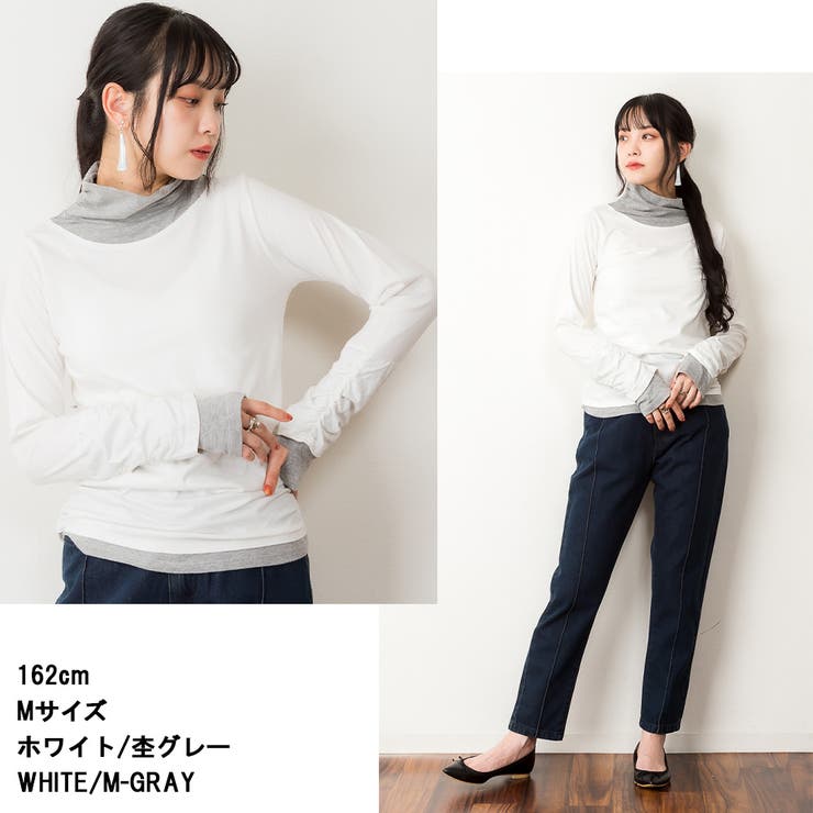 くしゅタートルネック指穴ロングTシャツ ロンt 丸首 | atONE | 詳細画像6 