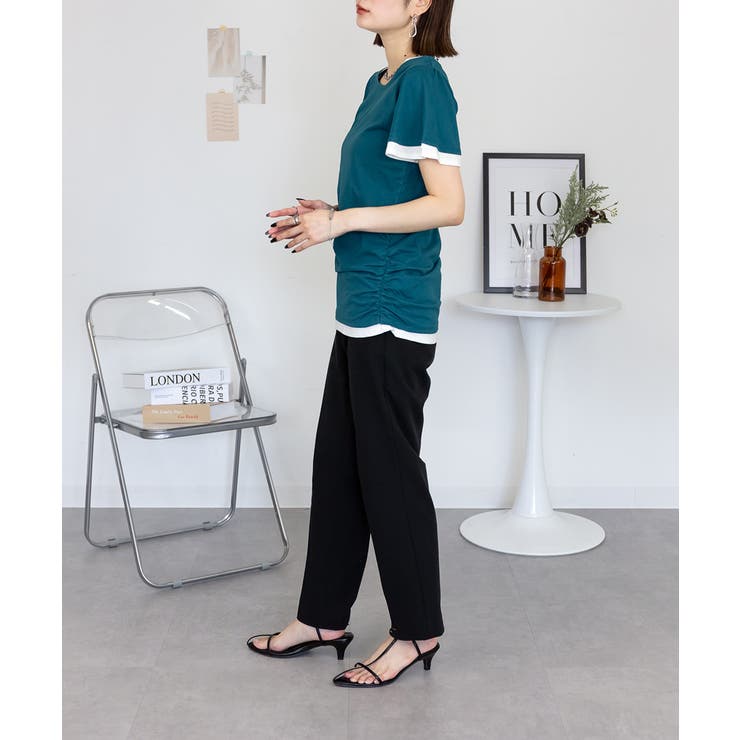 フレアー袖シャーリングカットソー バイカラー レイヤード | atONE | 詳細画像12 