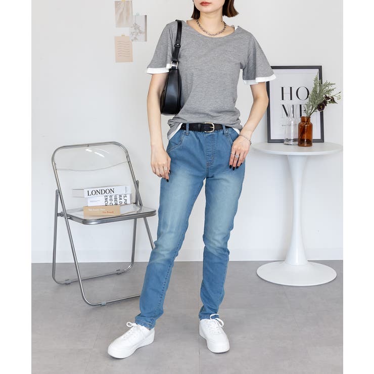 フレアー袖シャーリングカットソー バイカラー レイヤード | atONE | 詳細画像25 