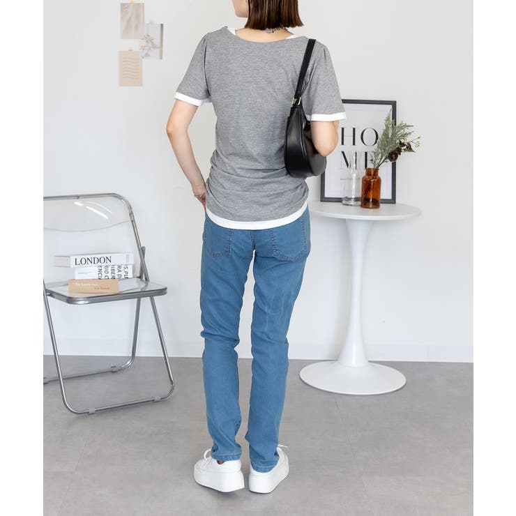 フレアー袖シャーリングカットソー バイカラー レイヤード | atONE | 詳細画像27 