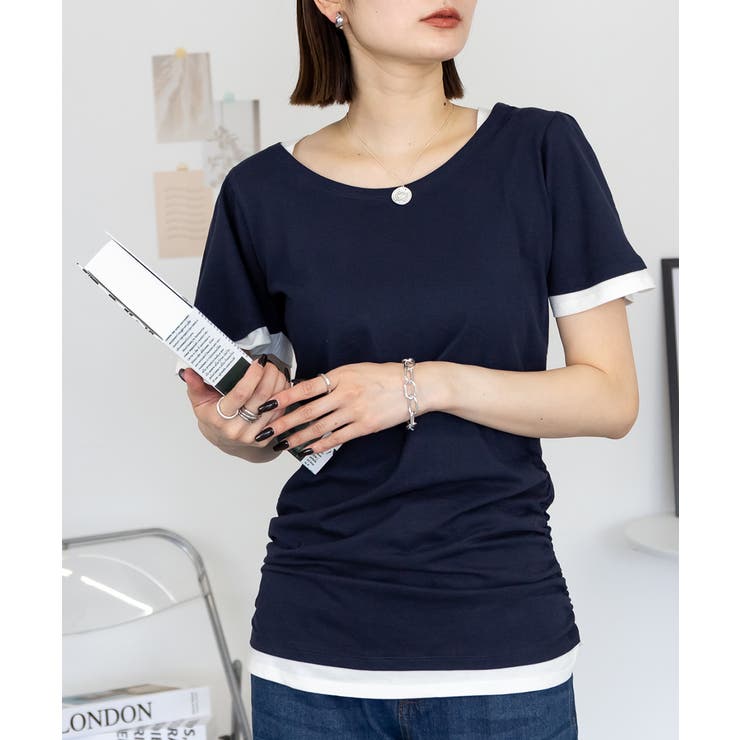 フレアー袖シャーリングカットソー バイカラー レイヤード | atONE | 詳細画像29 