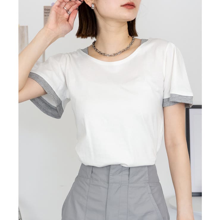 フレアー袖シャーリングカットソー バイカラー レイヤード | atONE | 詳細画像35 