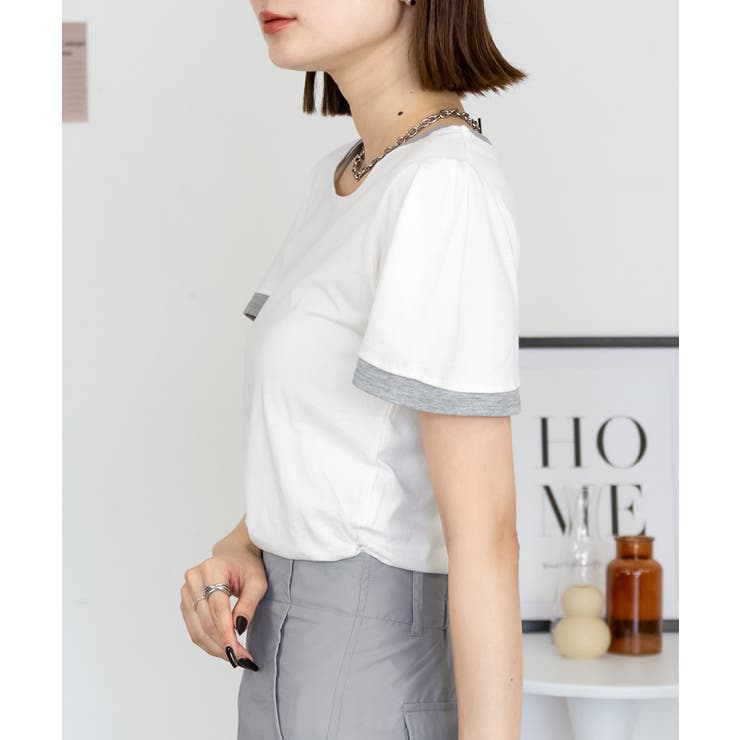 フレアー袖シャーリングカットソー バイカラー レイヤード | atONE | 詳細画像37 