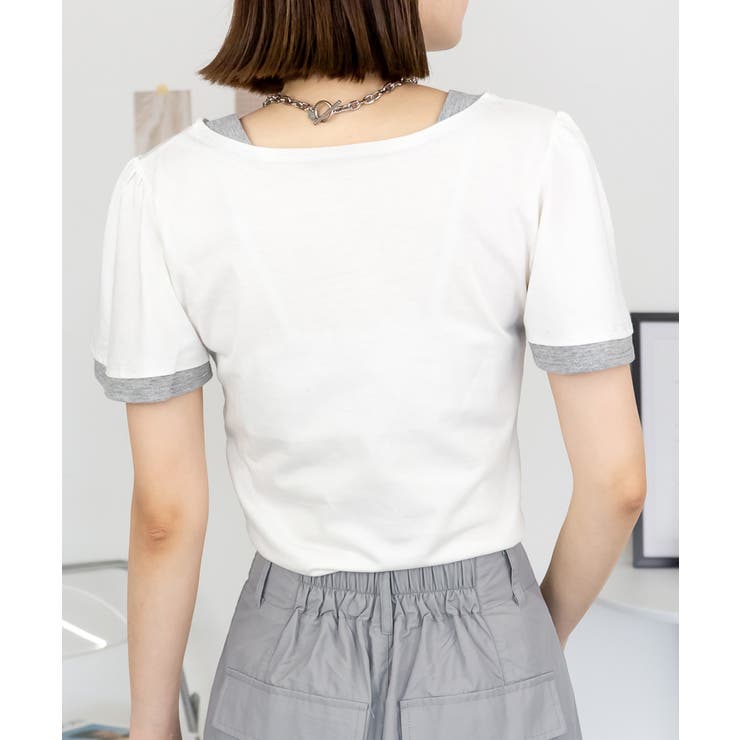 フレアー袖シャーリングカットソー バイカラー レイヤード | atONE | 詳細画像38 