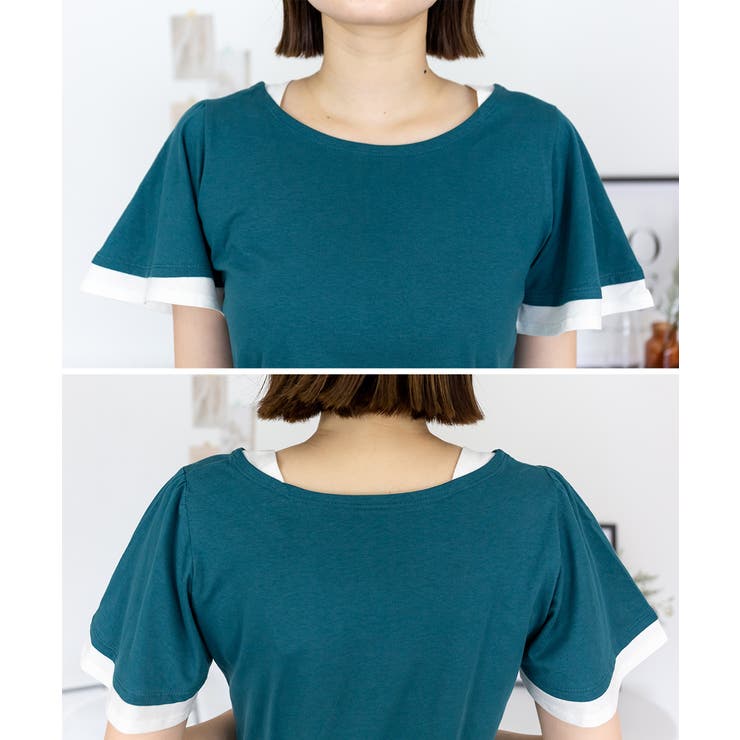 フレアー袖シャーリングカットソー バイカラー レイヤード | atONE | 詳細画像44 