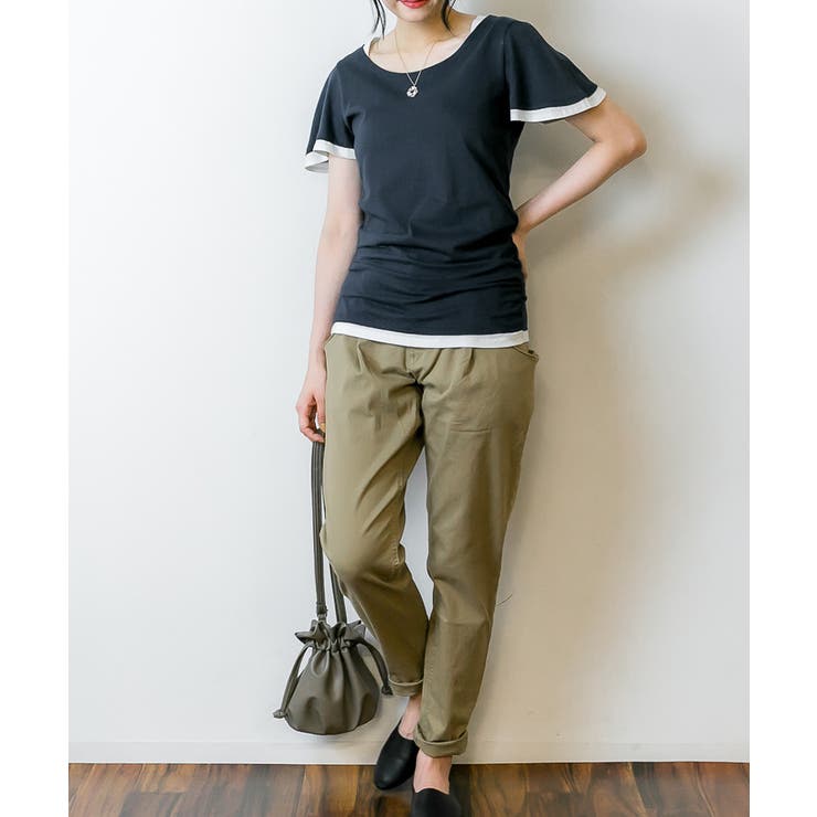 フレアー袖シャーリングカットソー バイカラー レイヤード | atONE | 詳細画像50 